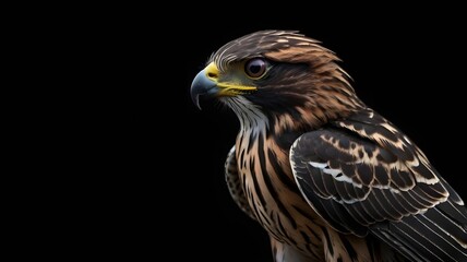 A beautiful Fly hawk with black background  ai generate