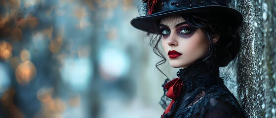 elegant victorian vampire in a haunting halloween ensemble with mysterious mood and dramatic lightin