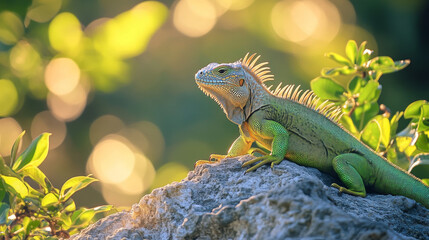 Sticker - Green Iguana Basking in the Sunlight on a Rock