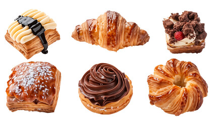 Wall Mural - Different types of pastries, isolated on white background, cut out