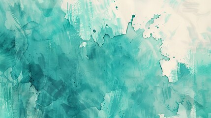 Wall Mural - turquoise watercolor splash blotchy teal wash on vintage paper texture abstract background