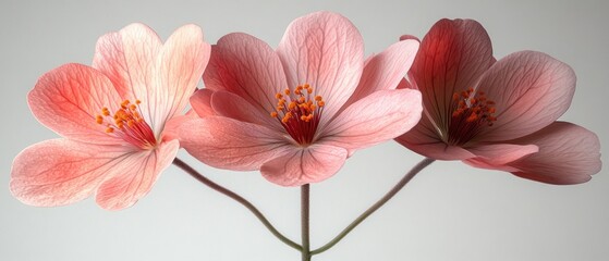 Canvas Print - Three Delicate Pink Flowers with Orange Centers