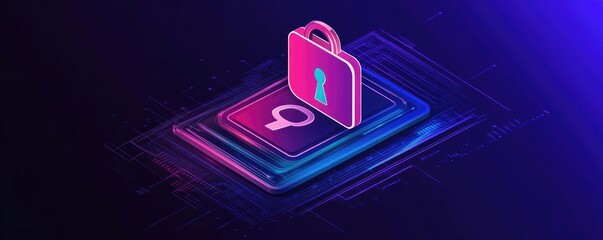A vibrant digital illustration of a secure lock over a mobile device, symbolizing cybersecurity and data protection.