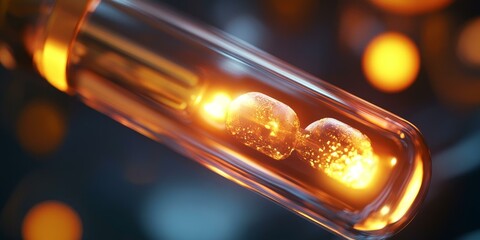 Two glowing orbs in a glass tube.