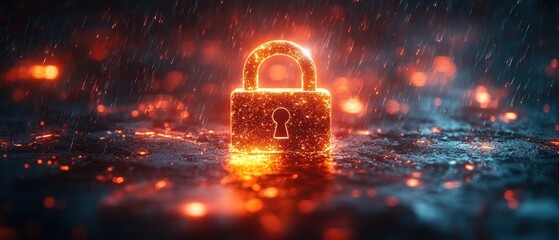 Wall Mural - Glowing Padlock in a Rainstorm