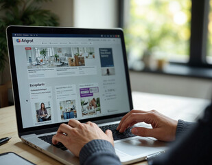 person hands typing on a laptop keyboard searching for a cyber monday deals on an ecommerce website