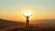 © tantawat - Silhouetted Woman Raising Arms at Scenic Sunrise on Hilltop Symbolizing Mindful Wellness