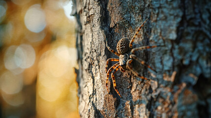 Wall Mural - Close-Up of a Spider on Tree Bark in a Forest