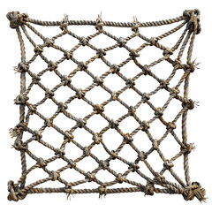 A handcrafted rope net demonstrating intricate knots and patterns, perfect for fishing or decorative purposes.