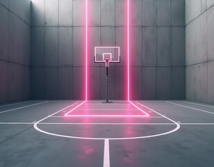 Abstract Basketball Art: Pink Laser Lines in Air