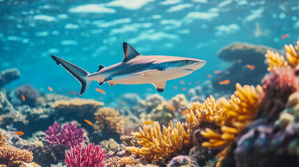 Reef Shark Swimming Through Vibrant Coral Reef