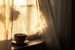 © Guy - Steaming Cup of Coffee on Window Sill with Sunlight