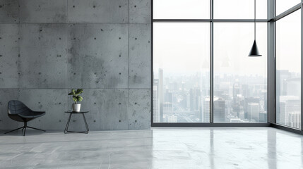 White-gray room studio with sunlight casting leaf shadows on the concrete wall and floor. The minimal summer backdrop for product presentations, offering a serene and clean mockup space..