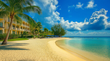 Wall Mural - Seven Mile Beach, the most beautiful view, beautiful sandy beach, clear water, beautiful clouds, good weather.