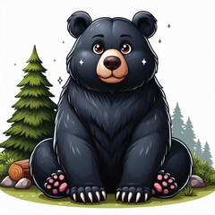 Poster - Cute Black Bear Vector Cartoon illustration