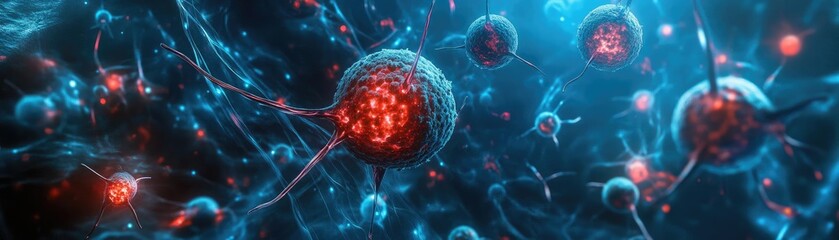 Wall Mural - vibrant microscopic view of biological cells with intricate structures, showcasing color and detail 