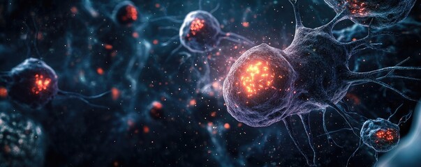Wall Mural - high-resolution image of neurons with glowing signals, showcasing the complexity and beauty of human