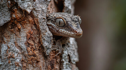 Canvas Print - Gecko Camouflaged in Tree Bark: A Close-Up Portrait