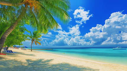 Wall Mural - Seven Mile Beach, the most beautiful view, beautiful sandy beach, clear water, beautiful clouds, good weather.