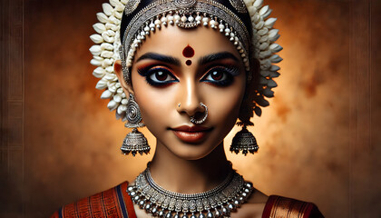 portrait of a Indian woman in tradition jewelry 