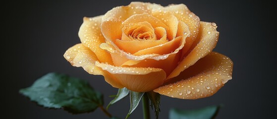 Wall Mural - A Single Dew-Kissed Yellow Rose Against a Dark Background