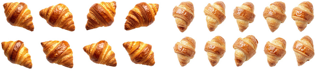 Canvas Print - Isolated flat lay view of croissant collection, fresh breakfast bread or appetizer.