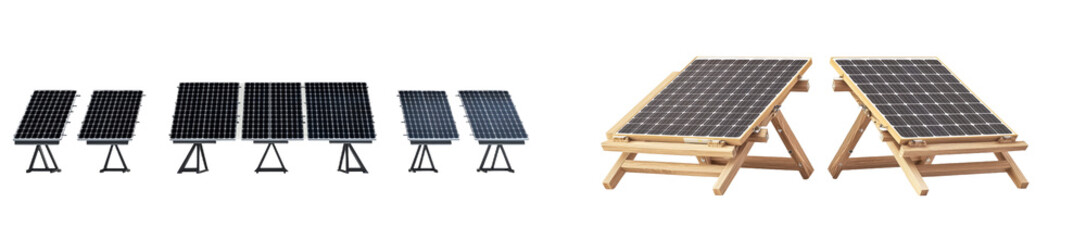 Poster - A set of solar panels, which receive sunlight energy from the sun, isolated on a white background, along with solar traps that provide electricity.