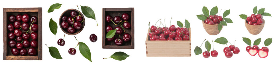 Poster - A collection of cherries and other berries in various containers and arrangements, a fruit that is popular for the summertime.