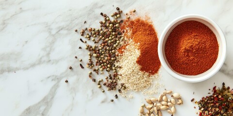 Wall Mural - Spices, salt, peppercorns, and a small bowl.