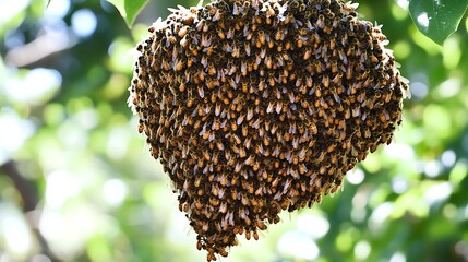 Wall Mural - Honeybee Swarm on a Tree Branch