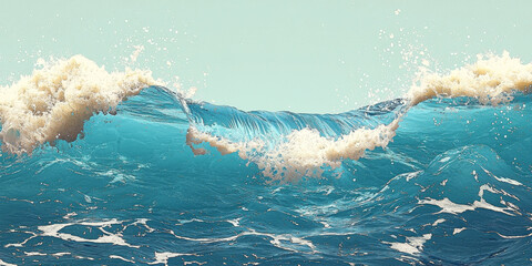 Wall Mural - A powerful wave crashes against the ocean's surface, creating a spray of white foam.