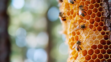 Wall Mural - Honeycomb with Busy Bees