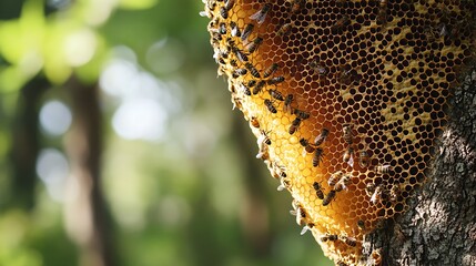 Wall Mural - Honeycomb Hive with Busy Bees