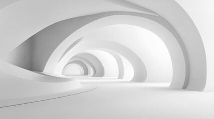 Canvas Print - Abstract White Interior Design with Curved Walls and Arched Pathways