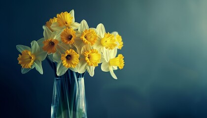 Sunny Splendor: Captivating Yellow Daffodils in a Glass Vase