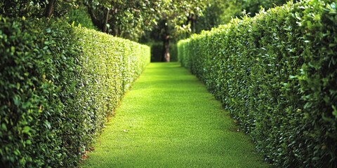 Sticker - Green hedges line a grassy path.