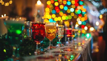 Sparkling Rainbow of Festive Cocktails at the Christmas Soiree --