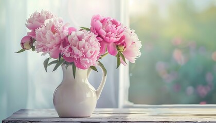 Serene Splendor: Pink Peonies in a White Vase