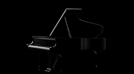 Elegant Grand Piano Silhouette on Black Background - Photorealistic Minimalistic Artistic High-Resolution Image