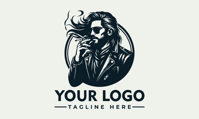 man with long black hair, sunglasses, cigarette vector logo