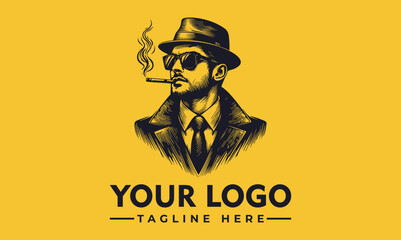 Poster - man with long black hair, sunglasses, cigarette vector logo