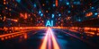 © Stone Story - Futuristic AI technology concept with neon lights and data points in a digital cyberspace, showcasing artificial intelligence advancements.