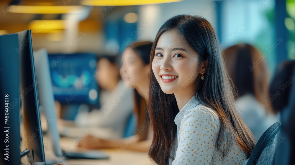 Scene of Asian women in a tech company, integrating new technologies ...