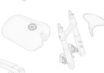 Disassembled motorcycle on a white background. Unique design. 