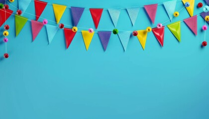 Vibrant Birthday Celebration: Triangular Flag Garlands Against a Lively Blue Backdrop