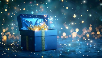 Enchanting Surprise: The Glittering Magic of a Blue Gift Box