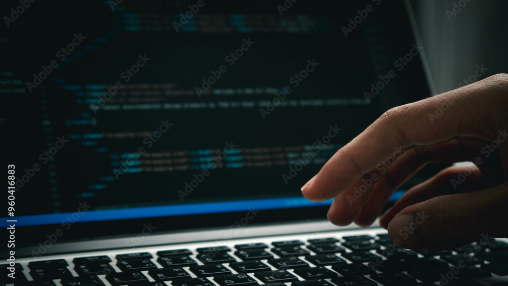 Developing programmer, software developer coding computer code on ...