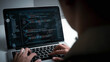 © ภาคภูมิ ปัจจังคะตา - Digital technology, software development concept. Developing programmer, software developer coding computer code on laptop computer. Perfect for coding, IT solutions, applications, coding javascript