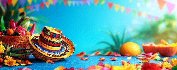 Colorful sombrero waiting for fiesta to start on decorated tropical beach