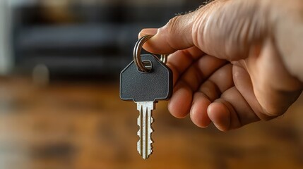 Wall Mural - Unlocking Your Dream Home - Open Door with Key and House-Shaped Keychain